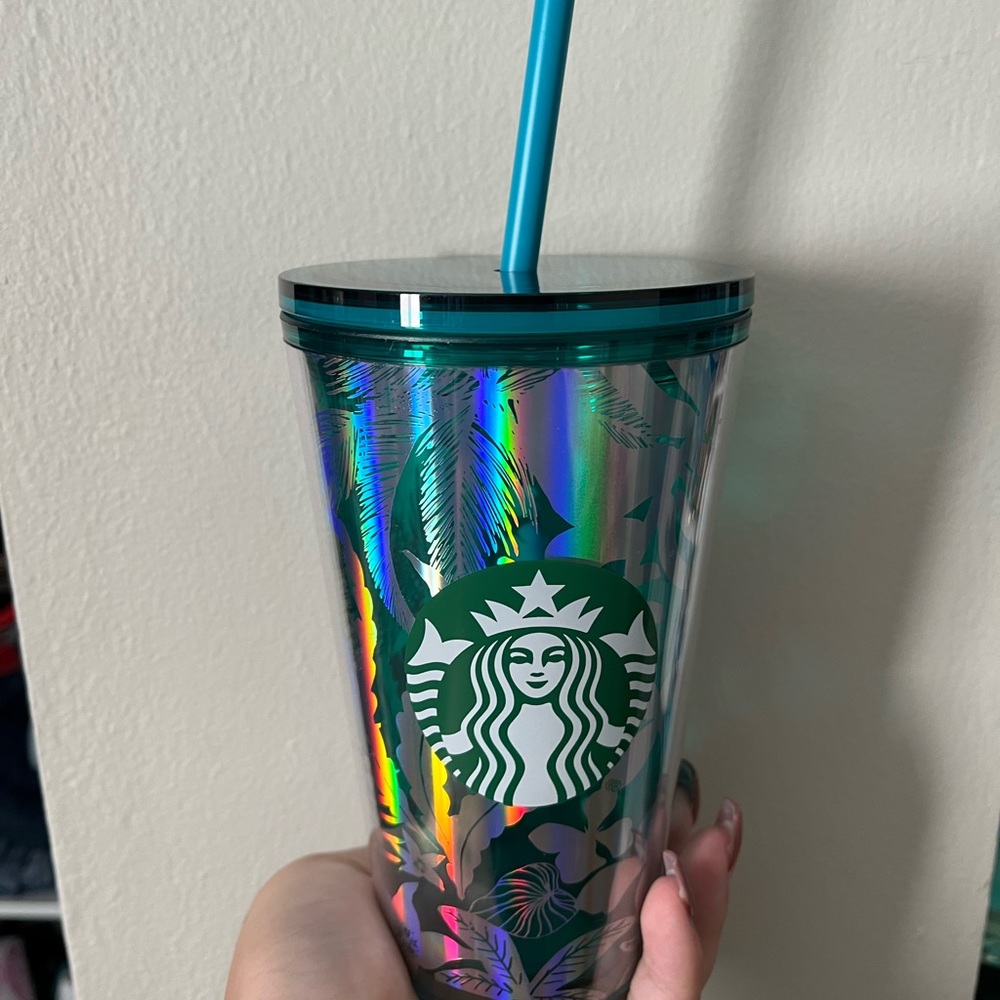 Nwt Starbucks Teal Dreamscape Holographic Grande Tumbler